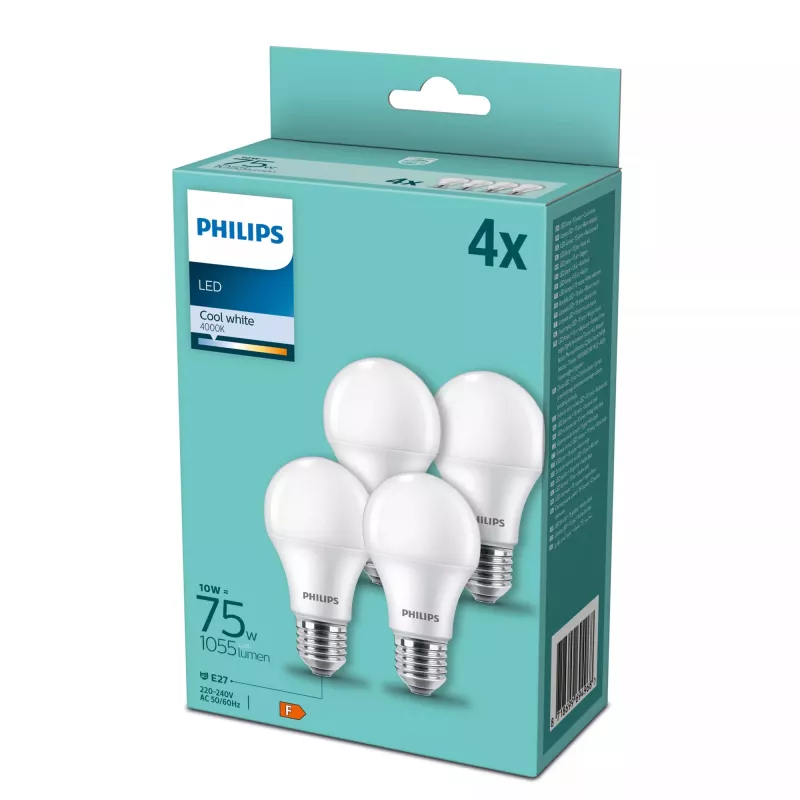 Philips LED-lamppu E27 4 kpl:n pakkaus, 75 W vastaava, 4000 K