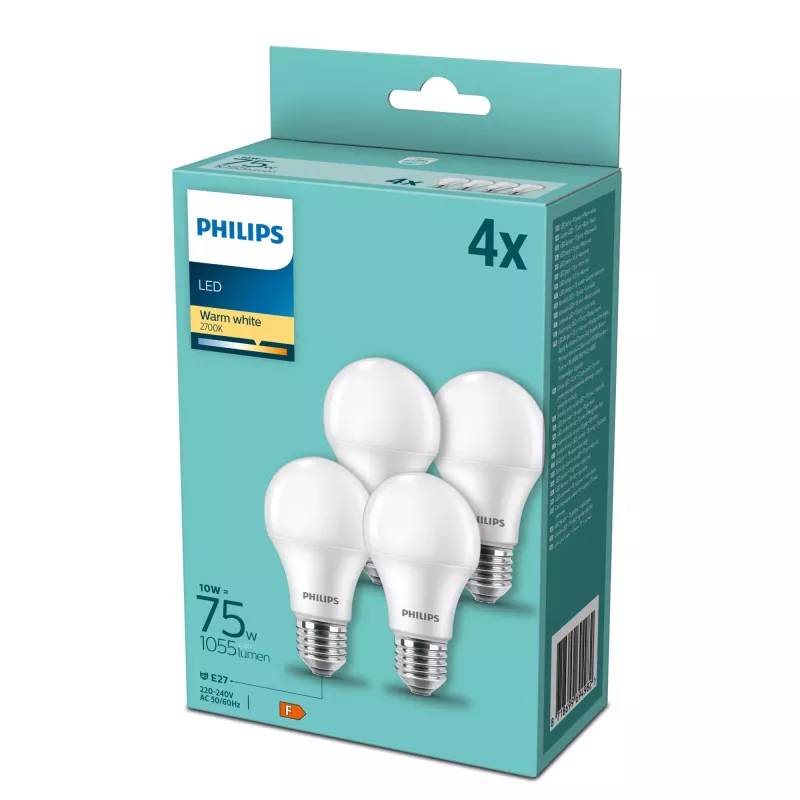 Philips LED-lamppu E27 4 kpl:n pakkaus, 10 W (75 W vastaava), 2700 K