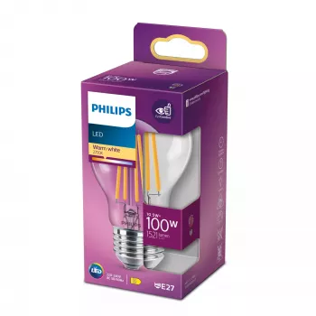 Philips Filament Bulb Clear 100W A60 E27 10,5W lämmin valkoinen 1521lm