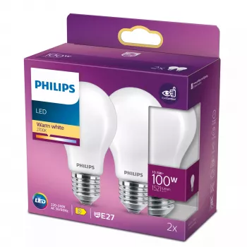 Philips Filament lamppu himmeä 100W A60 E27 x2, 10,5 W, 100 W, E27, 1521 lm, 15000 h, lämmin valkoinen