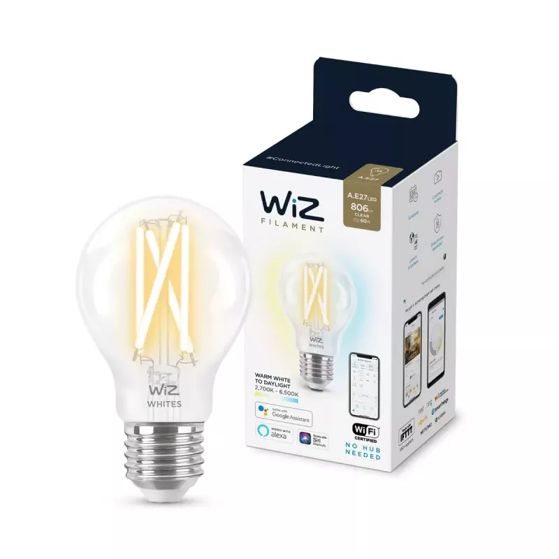 Älykäs LED-filamenttilamppu WiZ A60 E27 7W (806 lm) kirkas, 220–240V