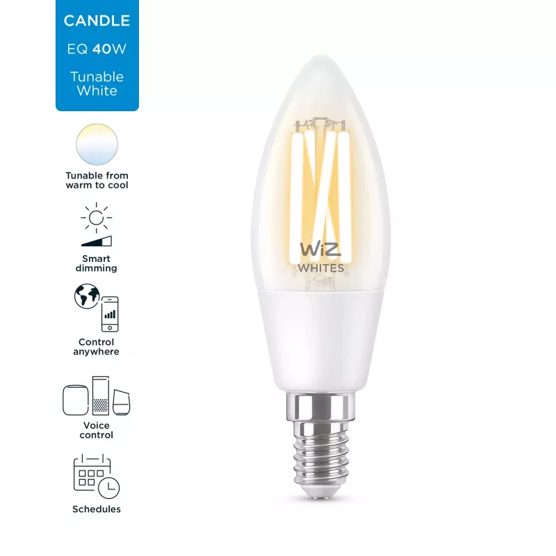 Älylamppu WiZ Filament Candle kirkas 4,9 W C35 E14 Wi-Fi valkoinen