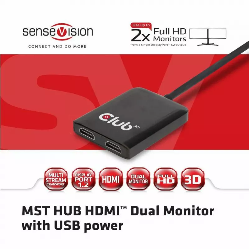 CLUB3D Multi Stream Transport -keskitin DisplayPort 1.2 - HDMI kaksoisnäyttö