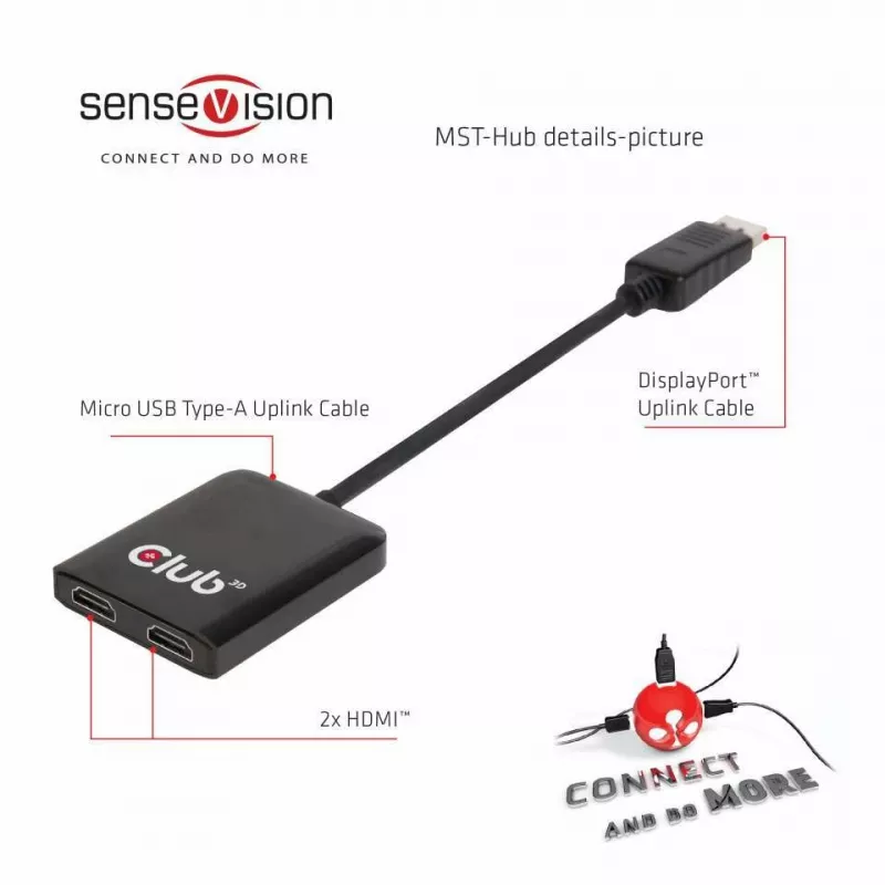 CLUB3D Multi Stream Transport -keskitin DisplayPort 1.2 - HDMI kaksoisnäyttö