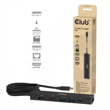 USB-C - HDMI -keskitin CLUB3D 7-1 — johdollinen, Gigabit Ethernet, musta, 136×34×94,5 mm