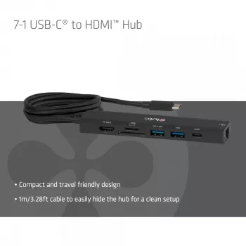 USB-C - HDMI -keskitin CLUB3D 7-1 — johdollinen, Gigabit Ethernet, musta, 136×34×94,5 mm