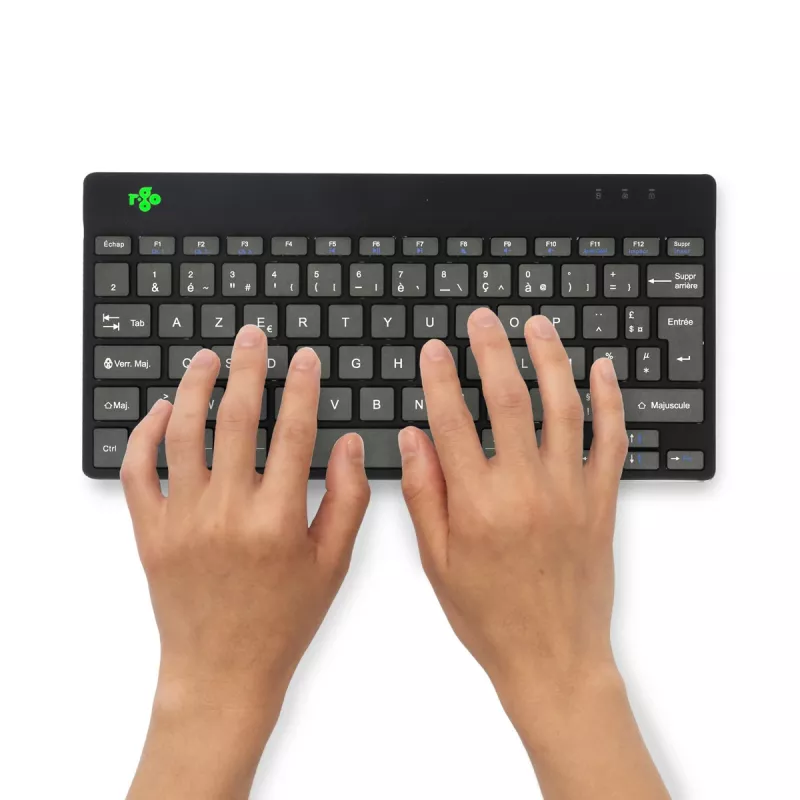 Ergonominen näppäimistö R-Go Tools R-Go Compact Break, kompakti näppäimistö tauko-ohjelmistolla, AZERTY (FR), Bluetooth, musta