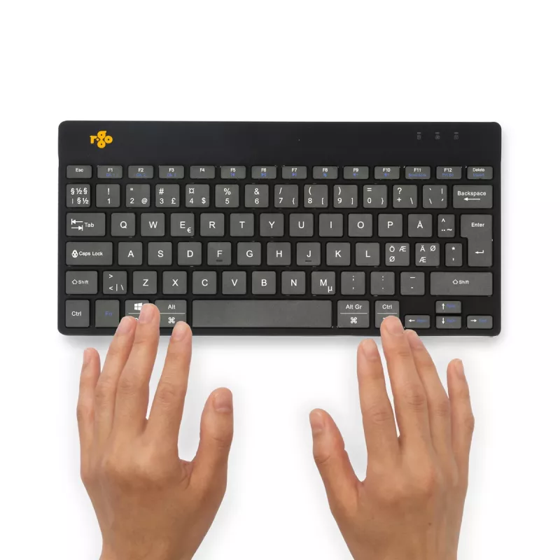 R-Go Tools ergonominen näppäimistö R-Go Compact Break, kompakti näppäimistö tauko-ohjelmistolla, QWERTY (NORDIC), Bluetooth, musta