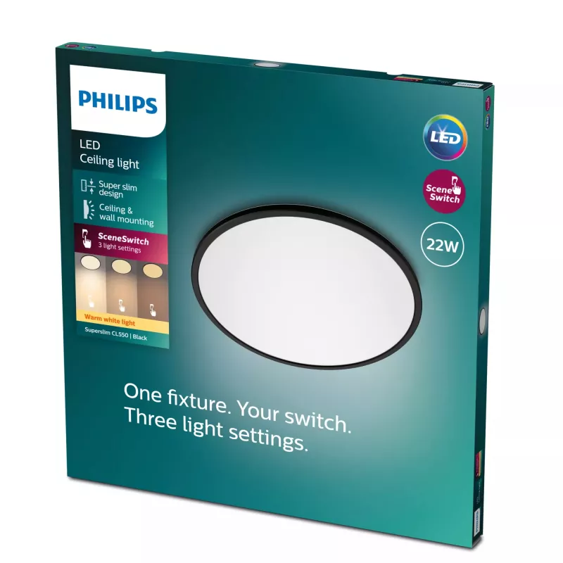 Kattovalaisin Philips Functional Super ohut 22 W musta LED pyöreä