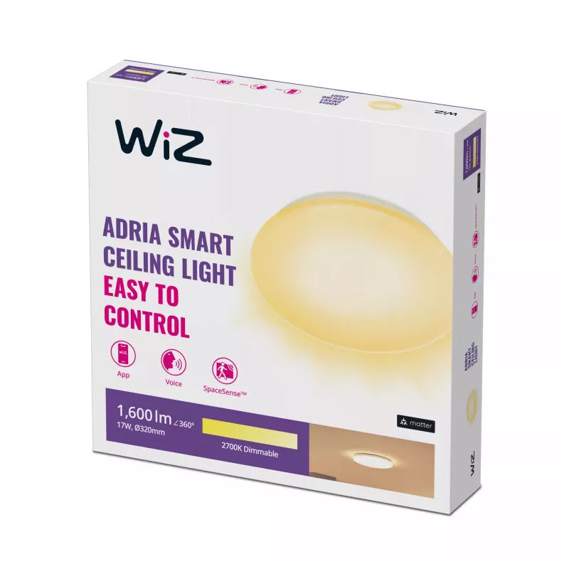 Älykäs kattovalaisin Wiz Adria Ceiling 17 W — Wi‑Fi/Bluetooth, 320×68 mm, valkoinen