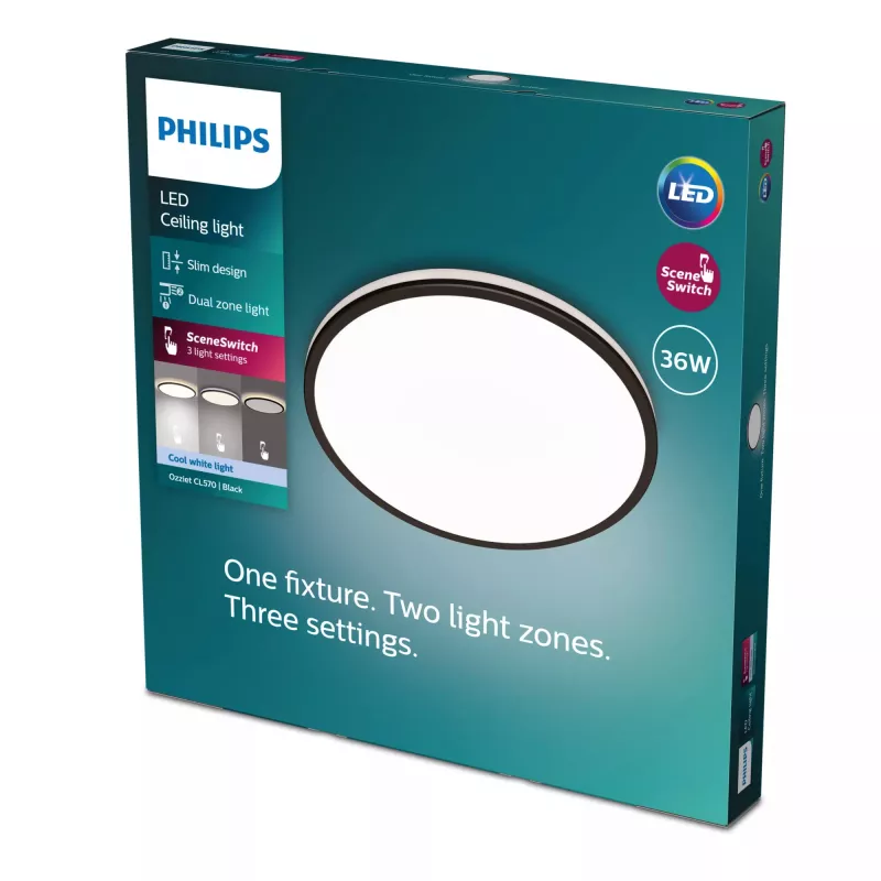 Philips Functional Ozziet kattovalaisin 36 W, LED, ei vaihdettavat lamput, 4000 K, 4100 lm, IP20, musta