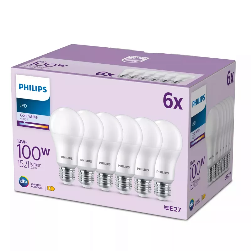 LED-lamppu Signify Philips 13W (vastaa 100W) A67 E27 1521 lm 4000K kylmä valkoinen 6 kpl