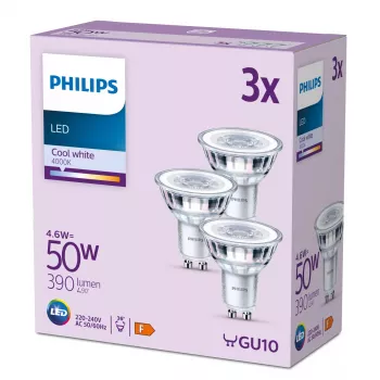 Philips spotti 50W PAR16 GU10 x3, 4,6 W, 50 W, GU10, 390 lm, 15000 h, kylmä valkoinen
