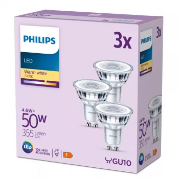 Philips spotti 50W PAR16 GU10 x3, 4,6 W, 50 W, GU10, 355 lm, 15000 h, lämmin valkoinen