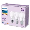 Philips lamppu 40W A60 E27 x3, 4,9 W, 40 W, E27, 470 lm, 15000 h, lämmin valkoinen