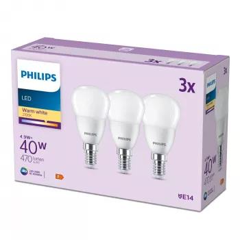 Philips kynttilälamppu 40W P45 E14 x3, 4,9 W, 40 W, E14, 470 lm, 15000 h, lämmin valkoinen