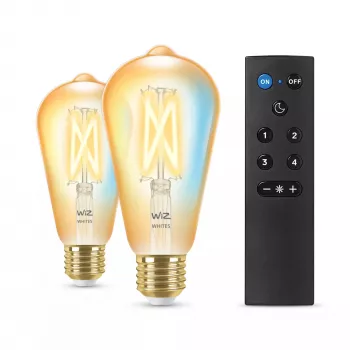 WiZ Filament-lamppu keltainen 50 W ST64 E27 x2, älyvalaistus, Wi-Fi/Bluetooth, kulta, Wi-Fi 4 (802.11n), 802.11b, 802.11g, LED, E27