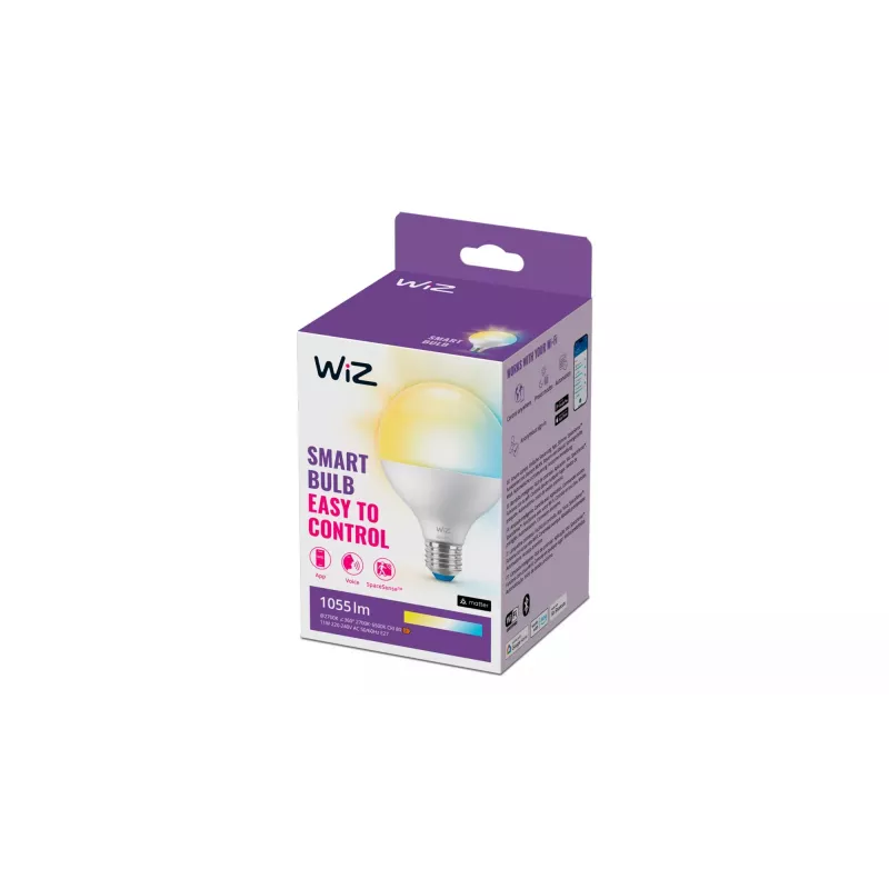 WiZ Globe 75W G95 E27, älylamppu, Wi-Fi/Bluetooth, valkoinen, Wi-Fi 4 (802.11n), 802.11b, 802.11g, LED, E27