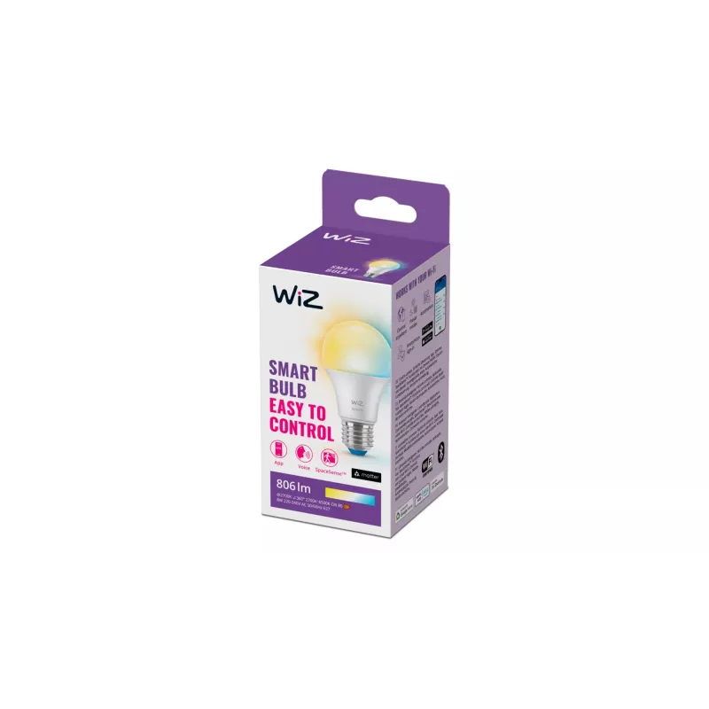 WiZ Bulb 60W A60 E27, älylamppu, Wi-Fi/Bluetooth, valkoinen, Wi-Fi 4 (802.11n), 802.11b, 802.11g, LED, E27
