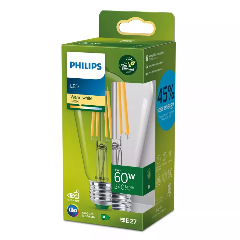 Philips Filament -lamppu kirkas 60 W ST64 E27, 4 W, 60 W, E27, 840 lm, 50000 h, lämmin valkoinen
