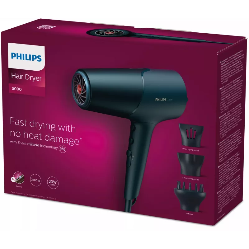 Philips 5000 series BHD512/20 hiustenkuivaaja, sininen, ripustuslenkki, 2300 W, 220-240 V