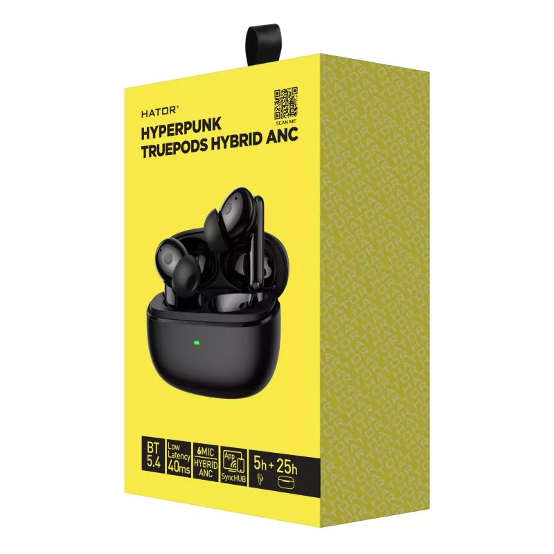 HATOR Hyperpunk Truepods Hybrid ANC kuulokkeet True Wireless Stereo (TWS) in-ear puhelut/musiikki Bluetooth musta
