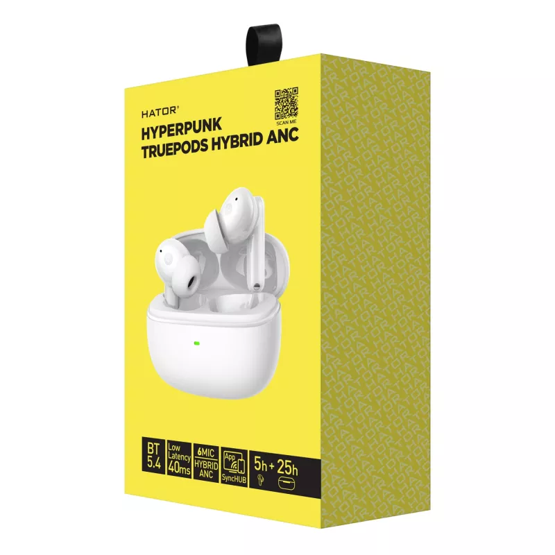 HATOR Hyperpunk Truepods Hybrid ANC kuulokkeet True Wireless Stereo (TWS) in-ear puhelut/musiikki Bluetooth valkoinen