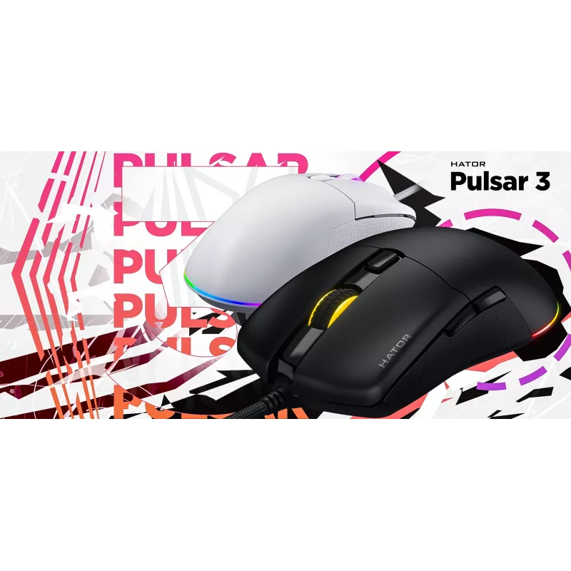 HATOR Pulsar 3 hiiri optinen keltainen 12000 DPI 6 painiketta valkoinen