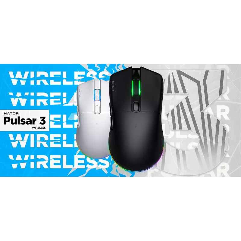 HATOR Pulsar 3 Wireless, valkoinen - optinen keltainen 100M-kytkimet PixArt PMW 3311 (HTM631)