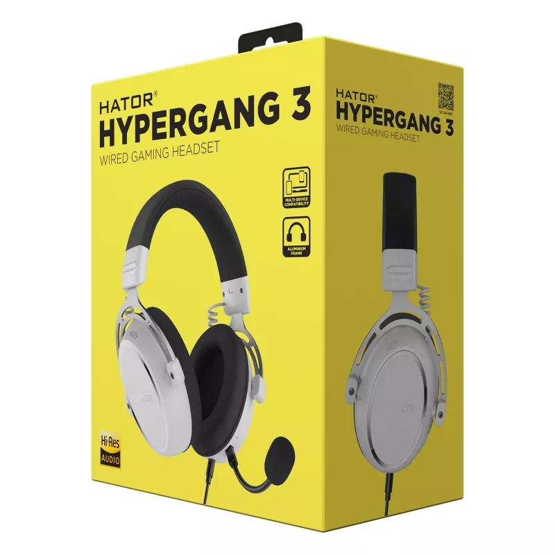 HATOR HYPERGANG 3 Hi-Res kuulokkeet johdolliset pääpanta pelikäyttöön USB Type-C / USB Type-A valkoinen