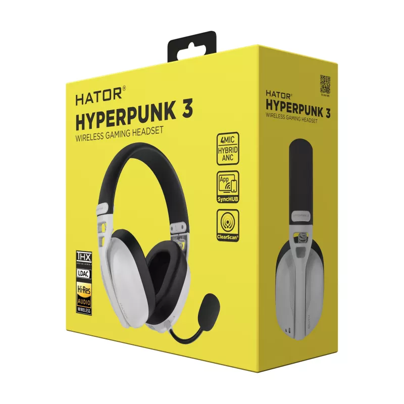 HATOR Hyperpunk 3 langattomat kuulokkeet johdolliset & langattomat pääpanta pelikäyttöön USB Type-C / USB Type-A Bluetooth valkoinen