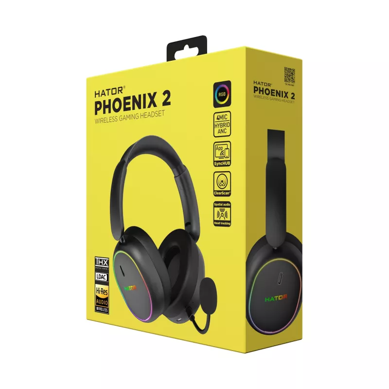 HATOR Phoenix 2 langattomat kuulokkeet johdolliset & langattomat pääpanta pelikäyttöön USB Type-C / USB Type-A Bluetooth musta