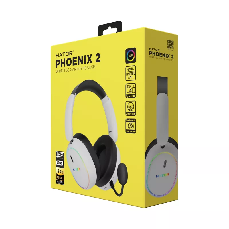 HATOR Phoenix 2 langattomat kuulokkeet johdolliset & langattomat pääpanta pelikäyttöön USB Type-C / USB Type-A Bluetooth valkoinen