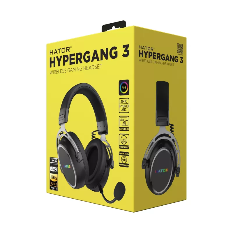 HATOR Hypergang 3 langattomat kuulokkeet pääpanta pelikäyttöön USB Type-C / USB Type-A Bluetooth musta