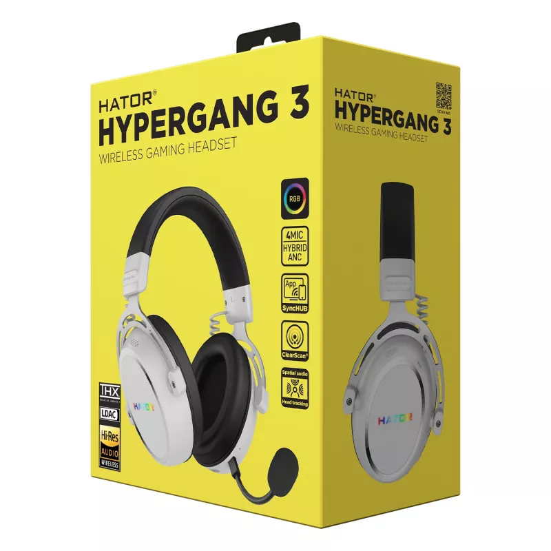 HATOR Hypergang 3 langattomat kuulokkeet pääpanta pelikäyttöön USB Type-C / USB Type-A Bluetooth valkoinen