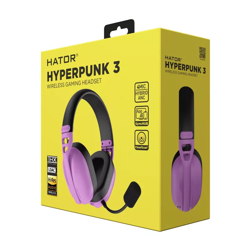HATOR Hyperpunk 3 langattomat kuulokkeet johdolliset & langattomat pääpanta pelikäyttöön USB Type-C / USB Type-A Bluetooth violetti