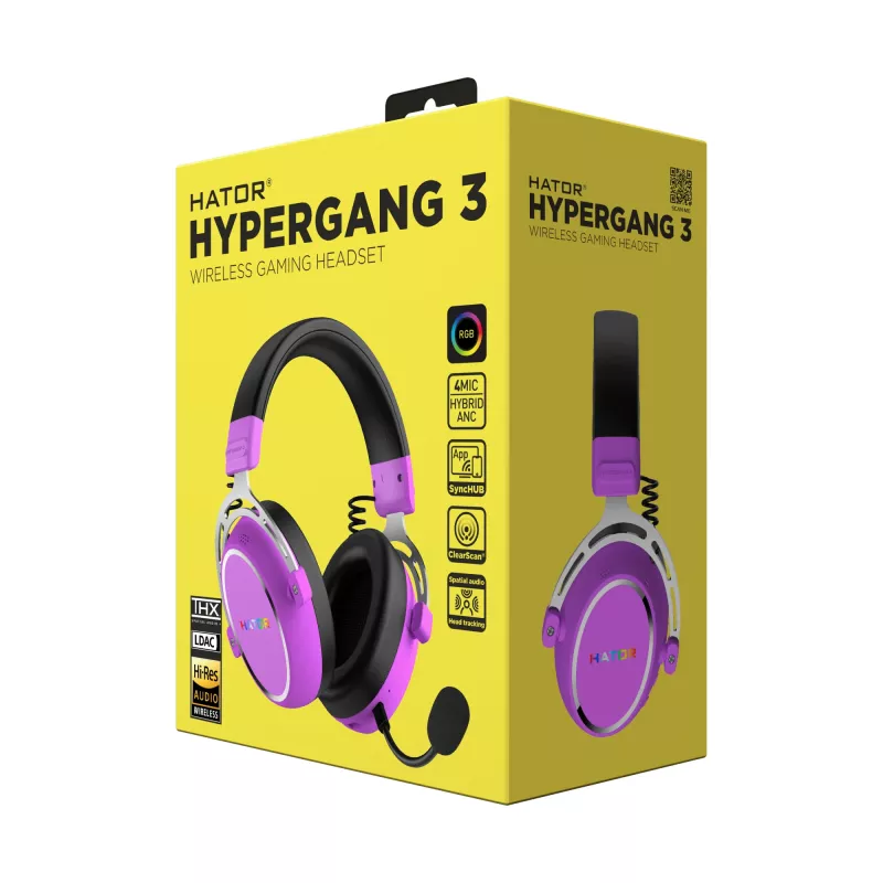 HATOR Hypergang 3 langattomat kuulokkeet pääpanta pelikäyttöön USB Type-C / USB Type-A Bluetooth violetti