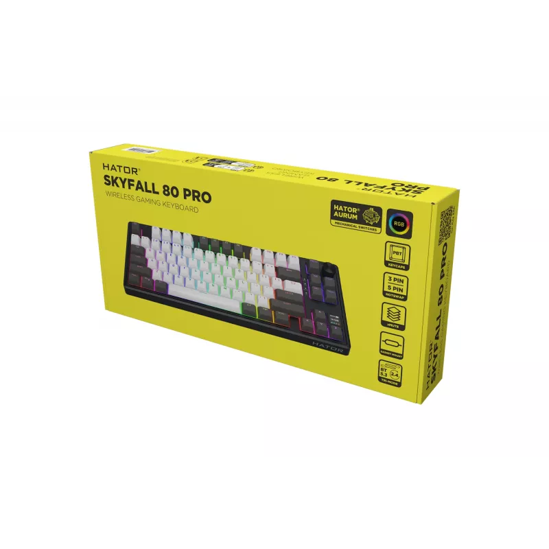 HATOR Skyfall Pro Wireless 80 näppäimistö pelikäyttöön USB + RF Wireless + Bluetooth QWERTY US English musta, harmaa