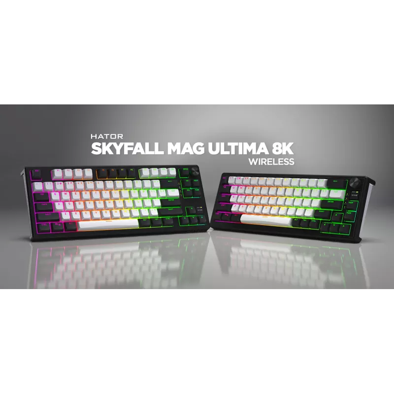 HATOR Skyfall 65 MAG ULTIMA 8K langaton pelinäppäimistö USB + RF langaton + Bluetooth QWERTY US English musta, valkoinen