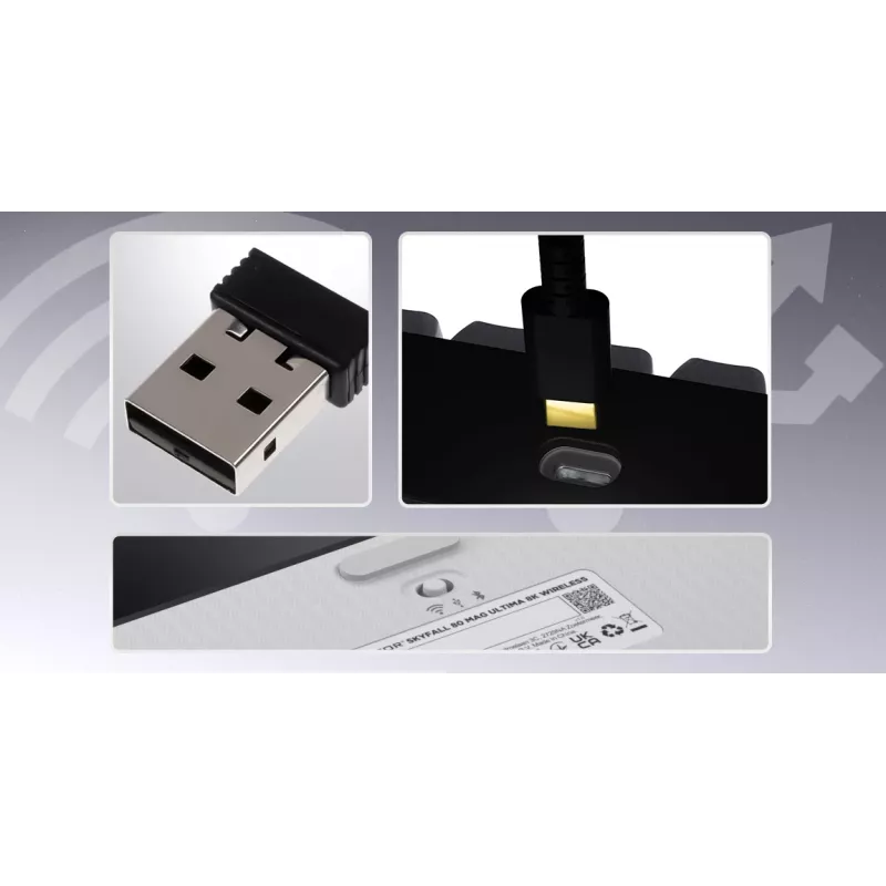 HATOR Skyfall 65 MAG ULTIMA 8K langaton pelinäppäimistö USB + RF langaton + Bluetooth QWERTY US English musta, valkoinen