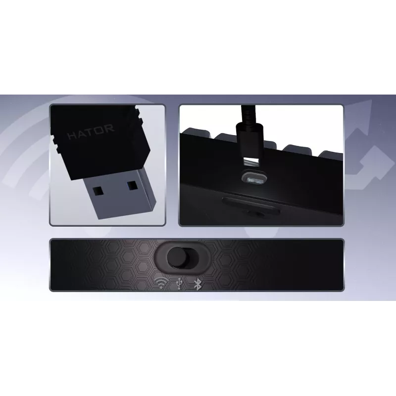 HATOR Skyfall Pro Wireless 100 pelinäppäimistö USB + RF langaton + Bluetooth QWERTY US English musta, harmaa