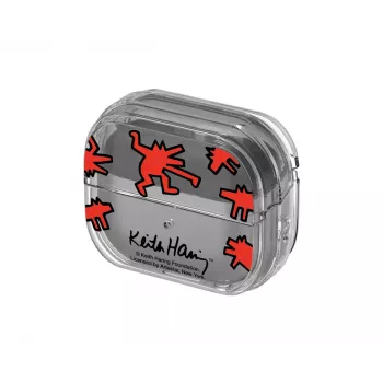 Samsung Keith Haring Slickback -kotelo Galaxy Buds3 Pro -kuulokkeille, punainen, läpinäkyvä