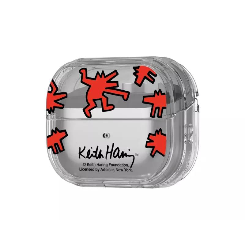Samsung Keith Haring Slickback -kotelo Galaxy Buds3 Pro -kuulokkeille, punainen, läpinäkyvä