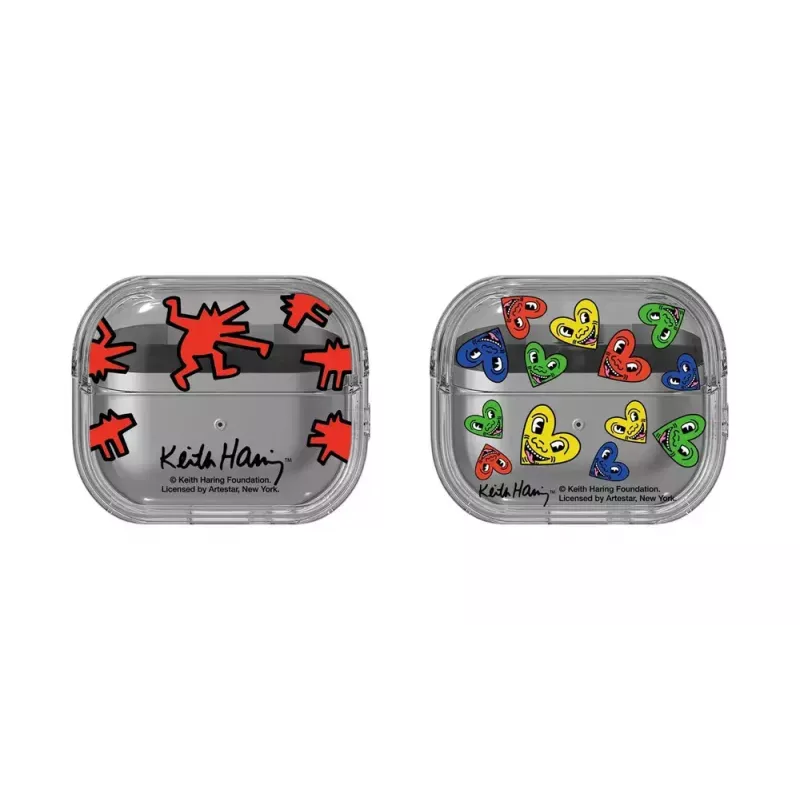 Samsung Keith Haring Slickback -kotelo Galaxy Buds3 Pro -kuulokkeille, punainen, läpinäkyvä