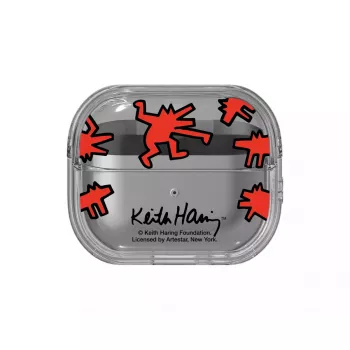 Samsung Keith Haring Slickback -kotelo Galaxy Buds3 Pro -kuulokkeille, punainen, läpinäkyvä