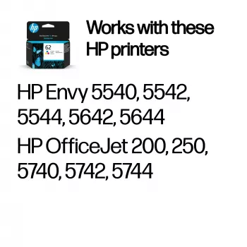 HP 62 tri-color alkuperäinen mustepatruuna, cyan, magenta, keltainen, 1 kpl, 165 sivua