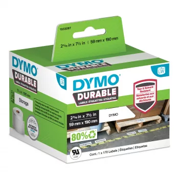 DYMO Authentic LabelWriter Durable Labels | 59 mm x 190 mm | valkoinen poly | 170 suurta itseliimautuvaa tarraa | suurteho | LabelWriter-tarratulostimille