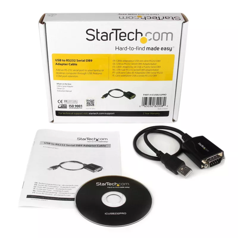 StarTech.com 1 ft USB-RS232-sarjaportti-DB9-sovitinkaapeli COM-portin säilytyksellä