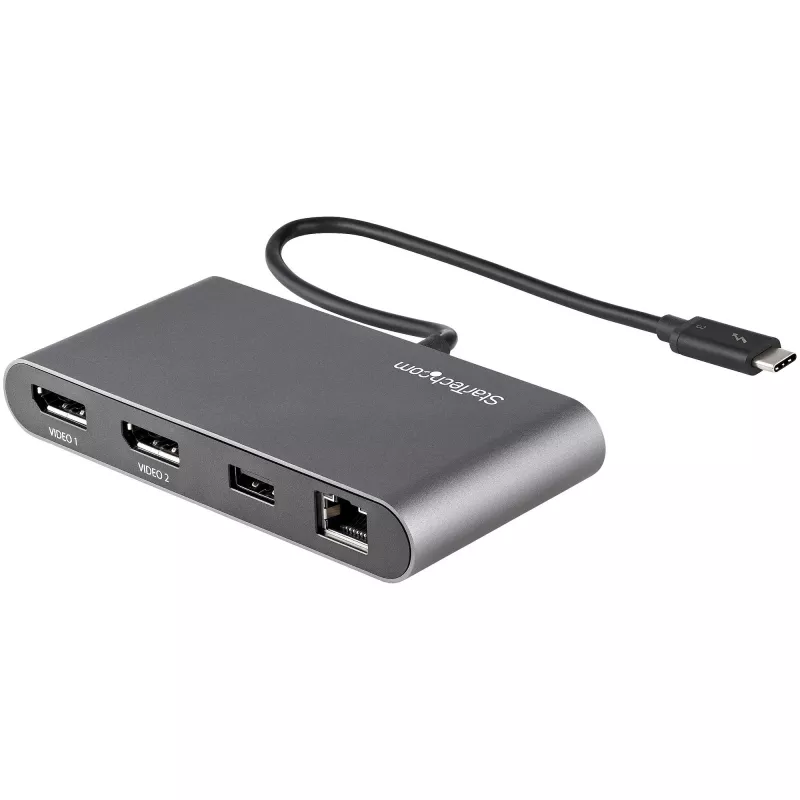 StarTech.com Dual-Monitor Thunderbolt Mini Dock, 4K 60Hz DisplayPort, ajuriton keskitin Windowsille & Macille, Gigabit Ethernet, 1x USB-A (USB 5Gbps), 11in (28cm) kaapeli