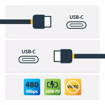 StarTech.com 3m USB-C-latauskaapeli, USB-IF-sertifioitu USB-C-kaapeli, 240W PD EPR, USB 2.0 Type-C kannettavan latauskaapeli, USB-C-tiedonsiirtokaapeli, TPE-päällyste, M/M